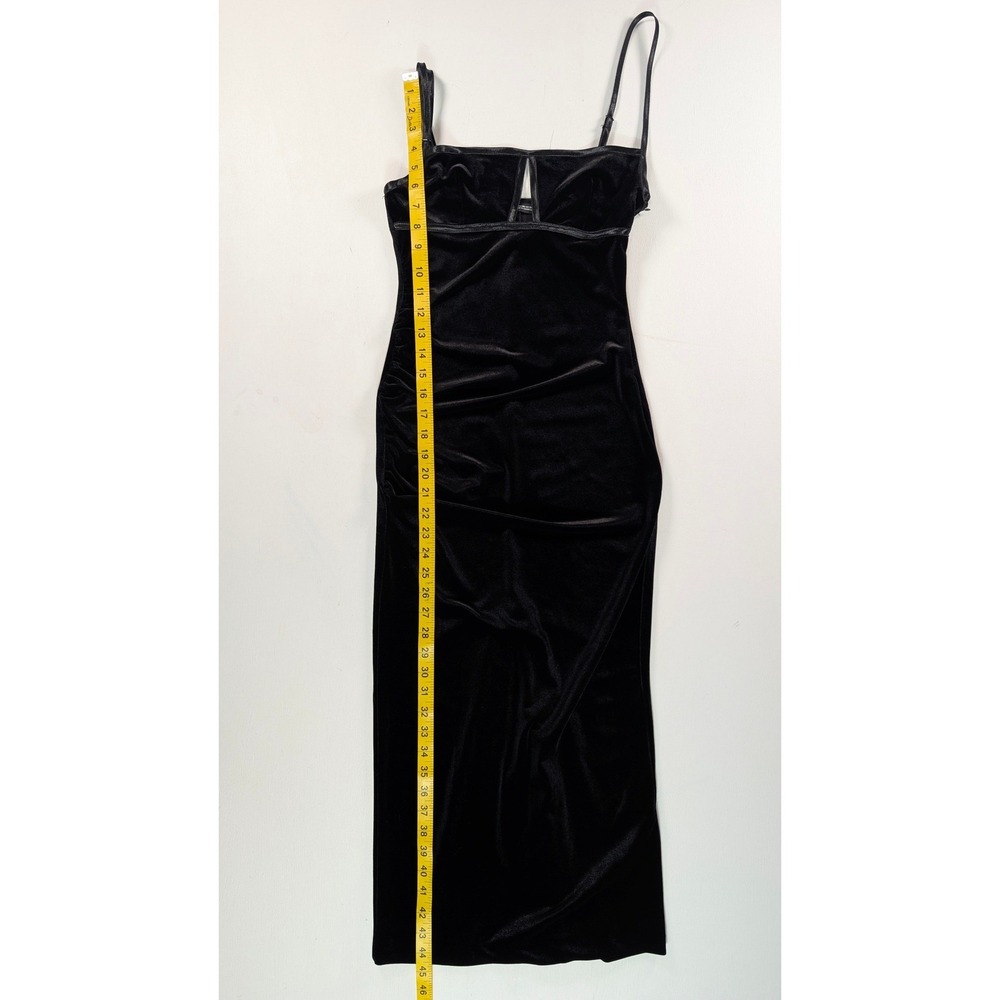 Zara Black Velvet Midi Dress Cutout Bust Side Ruched Bodycon Womens Size XS - Picture 8 of 11
